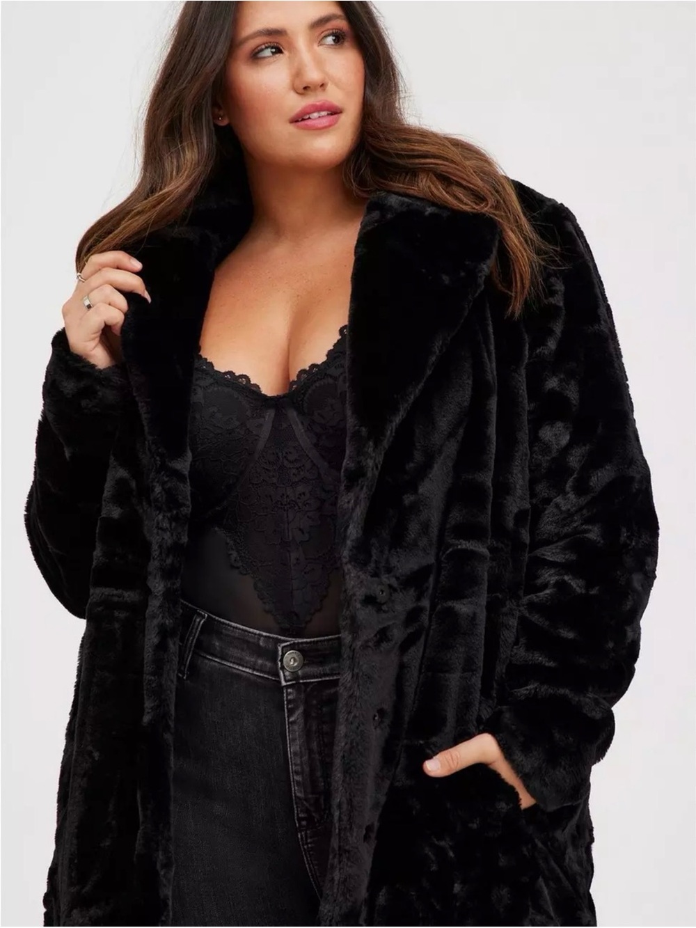 Torrid Black Faux Fur Plush Hooded Coat Plus Size 4X